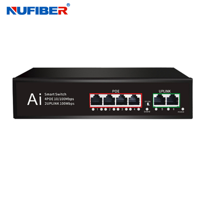 Połączenie sieciowe 10/100M 4 POE Port 2 Uplink Port 6 Port Network Switch DC52V Wewnętrzne zasilanie