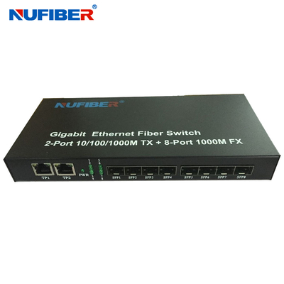 10/100/1000M 8-portowy port SFP + 2 Rj45 Przełącznik światłowodowy Ethernet Konwerter mediów