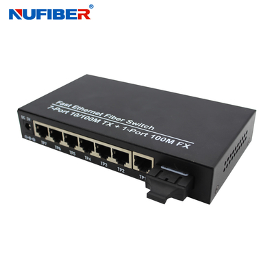 7-portowy przełącznik światłowodowy Ethernet RJ45 w trybie pojedynczym, odległość 20 km